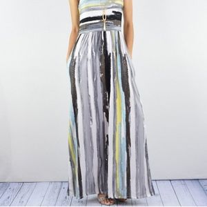 Gray & Yellow Abstract Stripe pocket Maxi Dress -S
